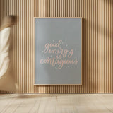 Mod Glam Good Energy I Pink Gray by Becky Thorns. shown as over sized large wall art. Available as an archival giclee rolled canvas, fine art paper, or poster print. SKU 68708h.
