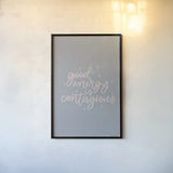 Mod Glam Good Energy I Pink Gray by Becky Thorns. shown as a paper print in a black flame. Available as a archival giclee rolled canvas, fine art paper, or poster print. SKU 68708h.