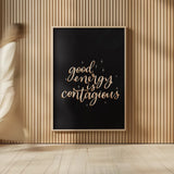 Mod Glam Good Energy II Black by Becky Thorns. shown as over sized large wall art. Available as an archival giclee rolled canvas, fine art paper, or poster print. SKU 68876h.