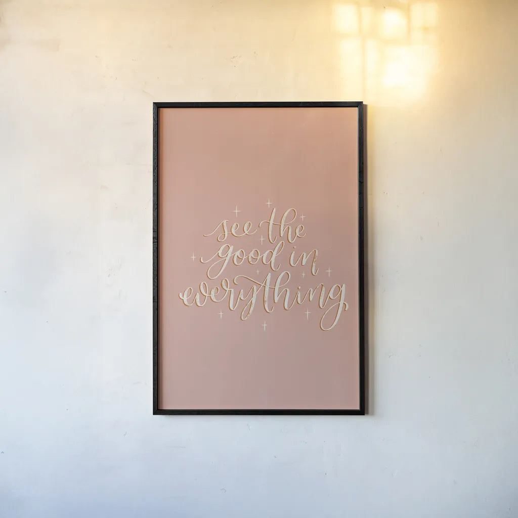 Mod Glam See the Good I by Becky Thorns. shown as a paper print in a black flame. Available as a archival giclee rolled canvas, fine art paper, or poster print. SKU 66715h.