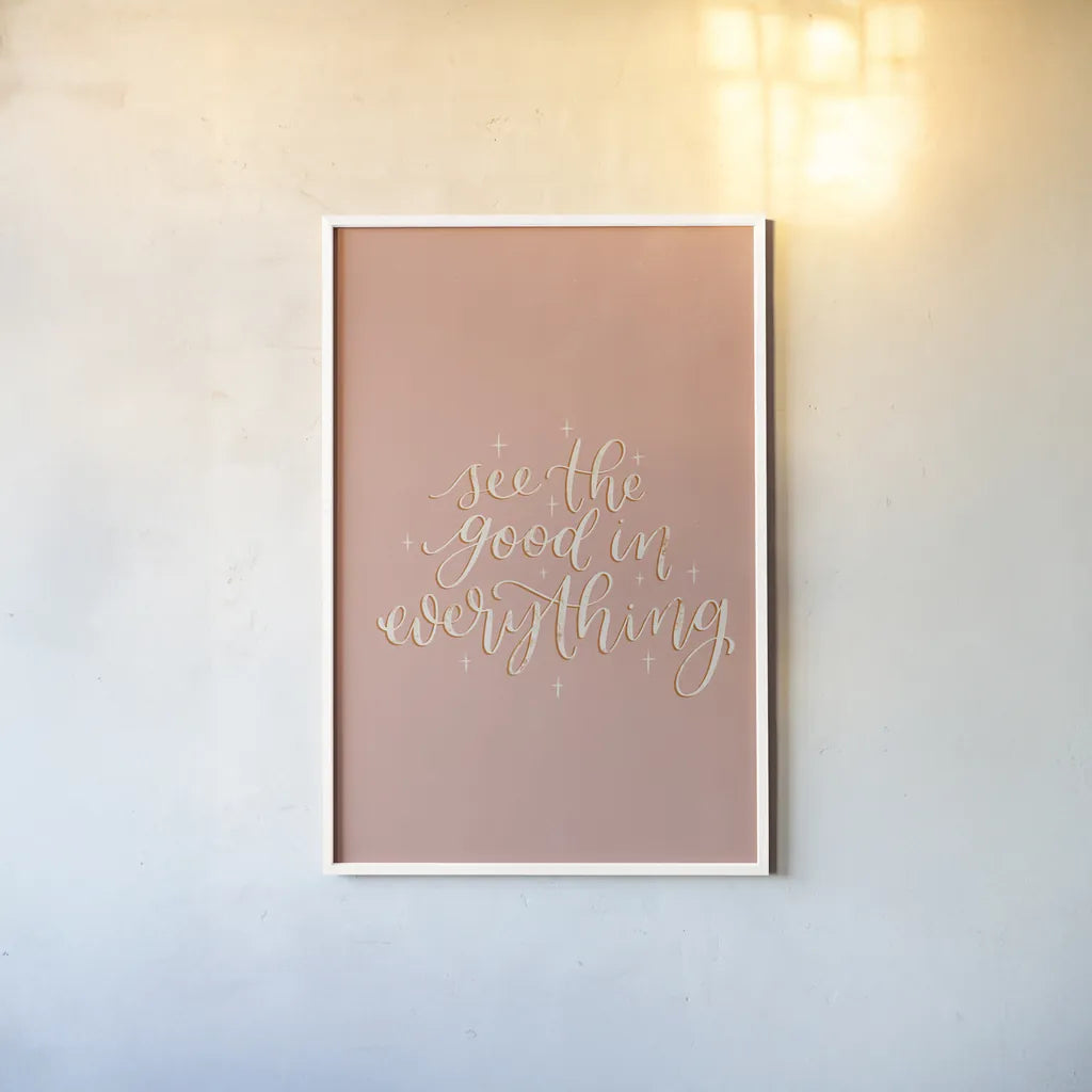 Mod Glam See the Good I by Becky Thorns. shown as a paper print in a white frame. Available as a archival giclee rolled canvas, fine art paper, or poster print. SKU 66715h.