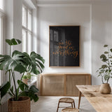 Mod Glam See the Good II Black by Becky Thorns. shown as a print in a natural wood frame in a dining room. Available as a archival giclee rolled canvas, fine art paper, or poster print. SKU 68875h.