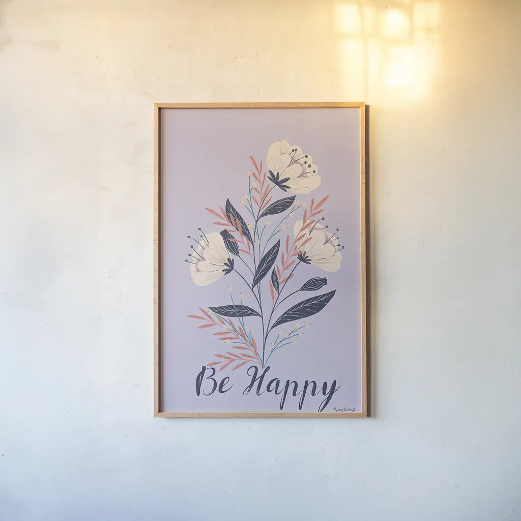 Modern Floral I Lilac by Becky Thorns. shown as a paper print in a natural frame. Available as a archival giclee rolled canvas, fine art paper, or poster print. SKU 64130h.