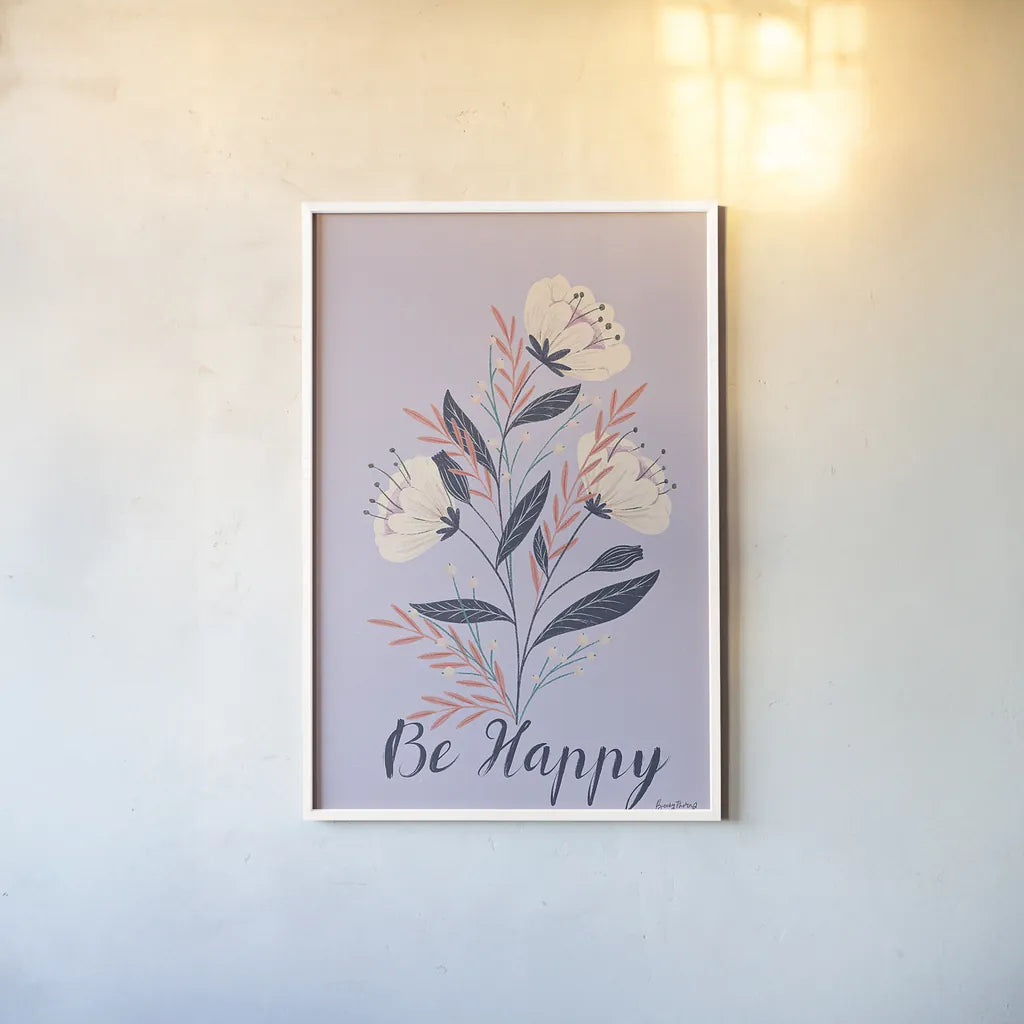 Modern Floral I Lilac by Becky Thorns. shown as a paper print in a white frame. Available as a archival giclee rolled canvas, fine art paper, or poster print. SKU 64130h.