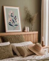 Modern Floral I Mint by Becky Thorns. shown as a paper print in a natural frame. Available as a archival giclee rolled canvas, fine art paper, or poster print. SKU 64131h.