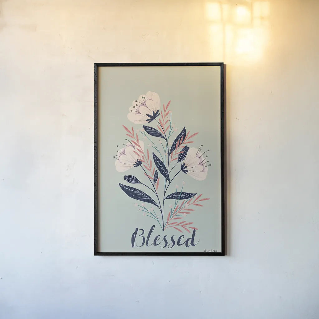 Modern Floral I Mint by Becky Thorns. shown as a paper print in a black flame. Available as a archival giclee rolled canvas, fine art paper, or poster print. SKU 64131h.