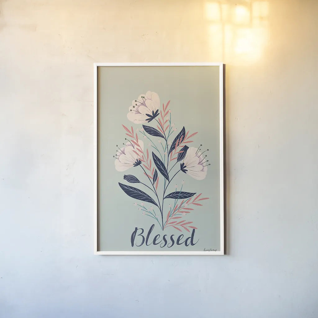 Modern Floral I Mint by Becky Thorns. shown as a paper print in a white frame. Available as a archival giclee rolled canvas, fine art paper, or poster print. SKU 64131h.