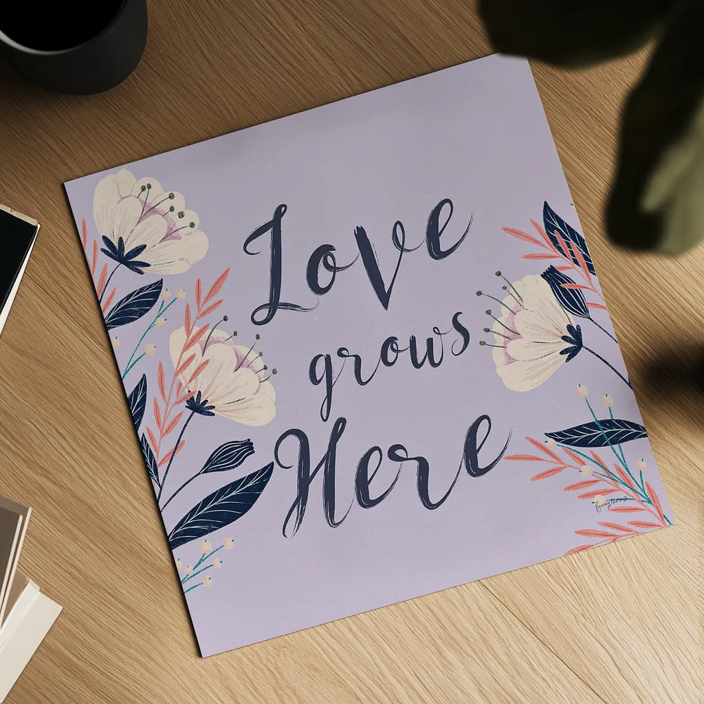 Modern Floral III Square Lilac by Becky Thorns. Shown as a detailed flat fine art print, highlighting archival giclee quality. Available as an archival giclee rolled canvas, fine art paper, or poster print. SKU 64134a.