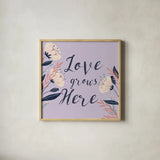 Modern Floral III Square Lilac by Becky Thorns. Shown in a natural wood glass frame for a timeless modern aesthetic. Available as an archival giclee rolled canvas, fine art paper, or poster print. SKU 64134a.