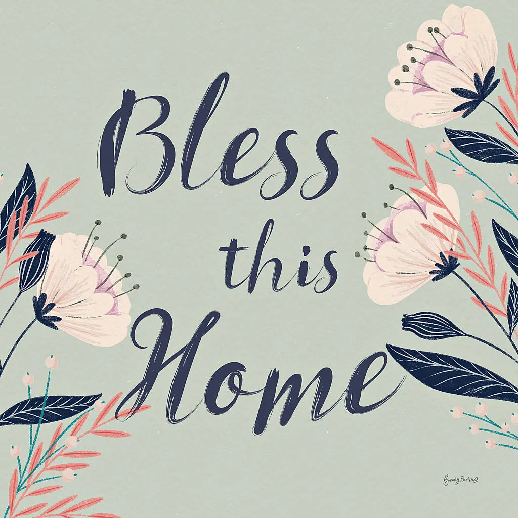 Modern Floral III Square Mint by Becky Thorns. SKU 64135a. Archival Giclee Fine art print for wall decor.