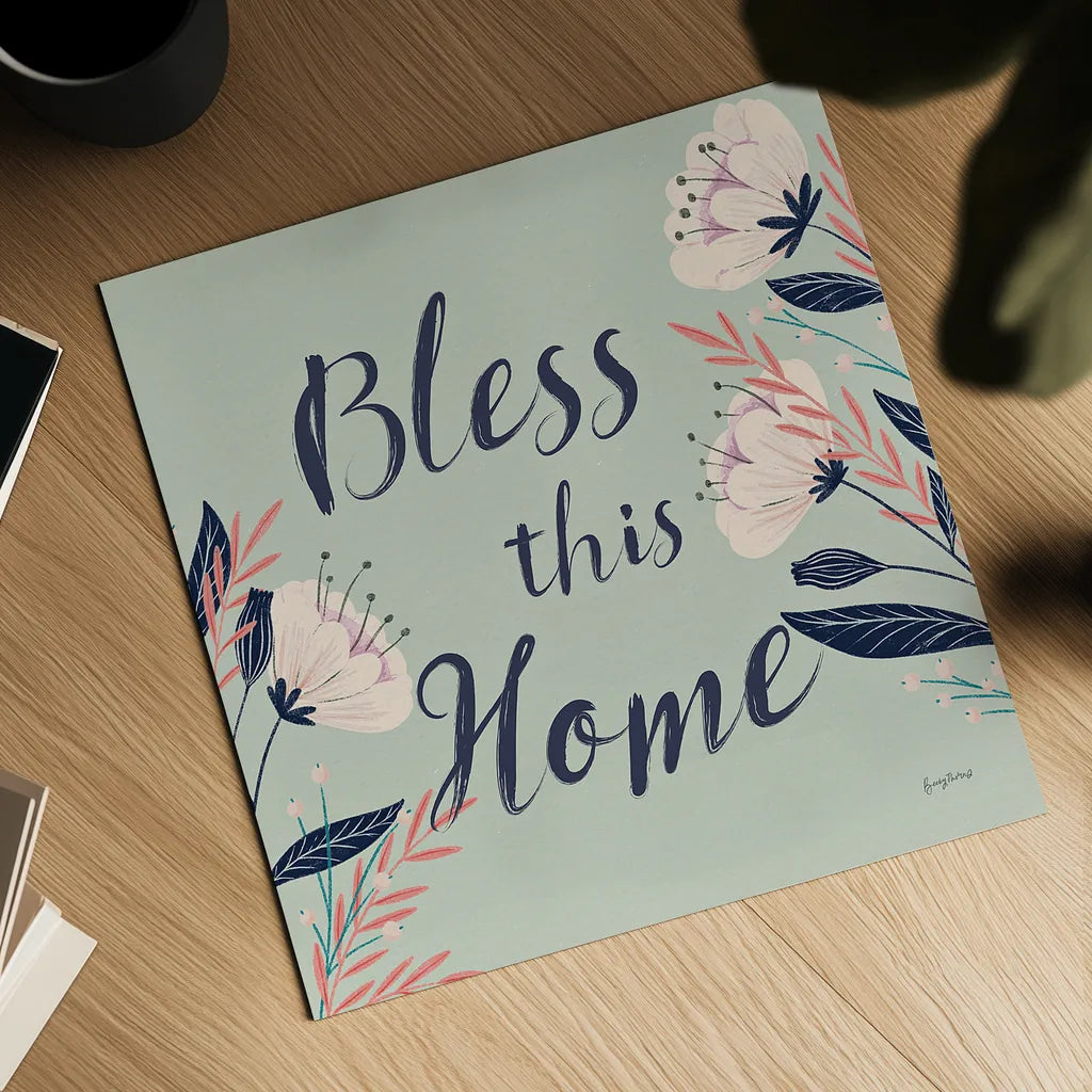 Modern Floral III Square Mint by Becky Thorns. Shown as a detailed flat fine art print, highlighting archival giclee quality. Available as an archival giclee rolled canvas, fine art paper, or poster print. SKU 64135a.