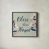 Modern Floral III Square Mint by Becky Thorns. Shown in a sleek black glass frame for a contemporary gallery look. Available as an archival giclee rolled canvas, fine art paper, or poster print. SKU 64135a.