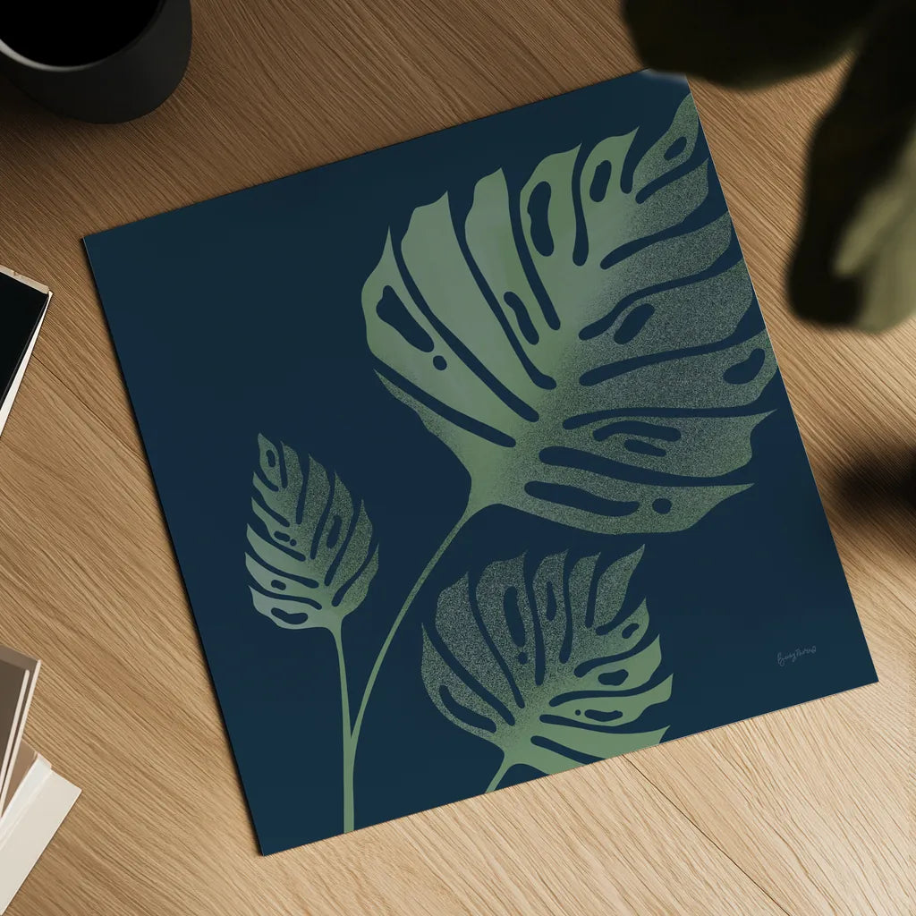 Monstera I by Becky Thorns. Shown as a detailed flat fine art print, highlighting archival giclee quality. Available as an archival giclee rolled canvas, fine art paper, or poster print. SKU 52079a.