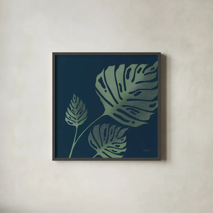 Monstera I by Becky Thorns. Shown in a sleek black glass frame for a contemporary gallery look. Available as an archival giclee rolled canvas, fine art paper, or poster print. SKU 52079a.