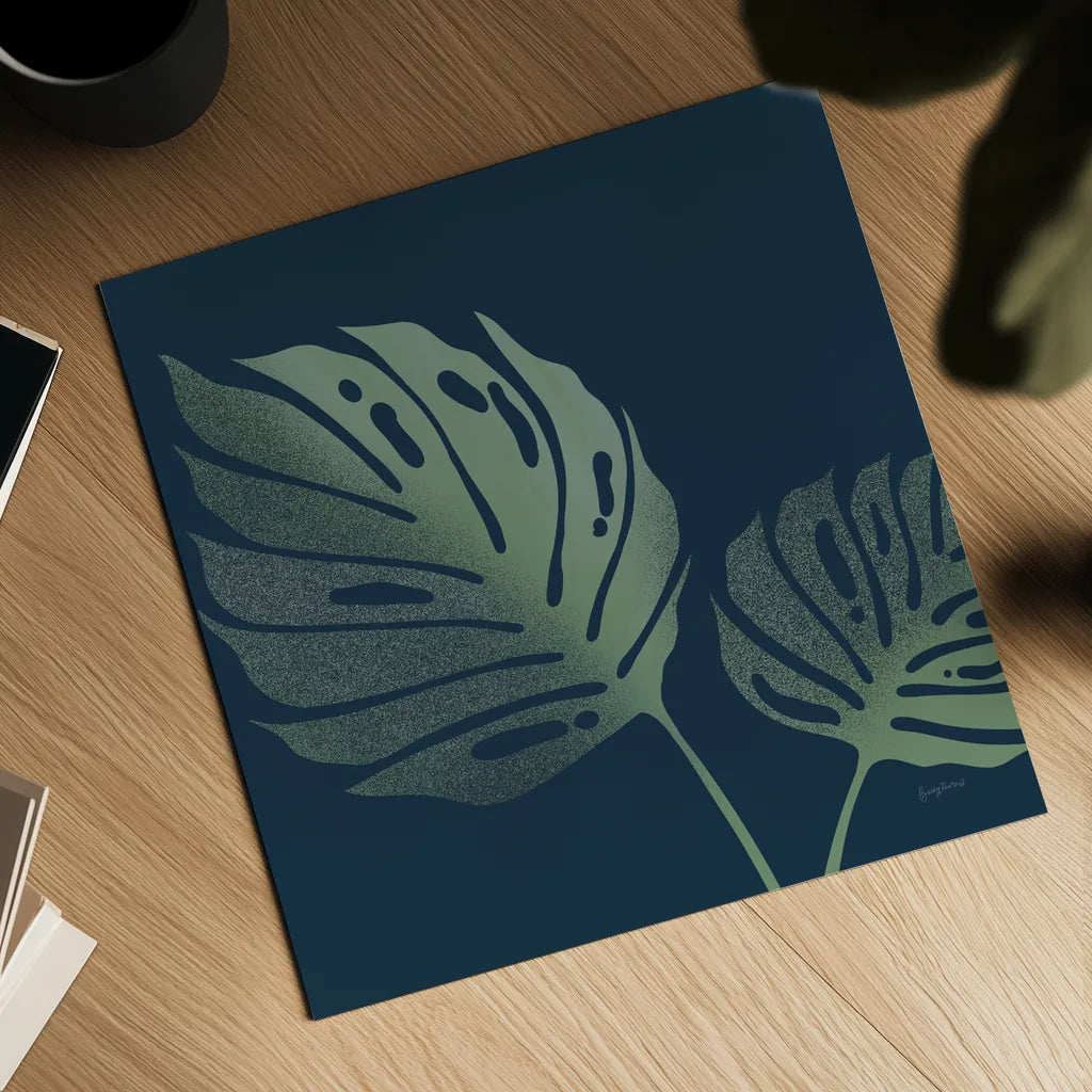 Monstera II by Becky Thorns. Shown as a detailed flat fine art print, highlighting archival giclee quality. Available as an archival giclee rolled canvas, fine art paper, or poster print. SKU 52080a.