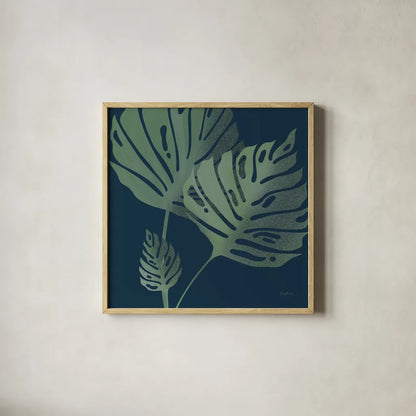 Monstera III by Becky Thorns. Shown in a natural wood glass frame for a timeless modern aesthetic. Available as an archival giclee rolled canvas, fine art paper, or poster print. SKU 52081a.