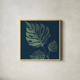 Monstera IV by Becky Thorns. Shown in a natural wood glass frame for a timeless modern aesthetic. Available as an archival giclee rolled canvas, fine art paper, or poster print. SKU 52082a.