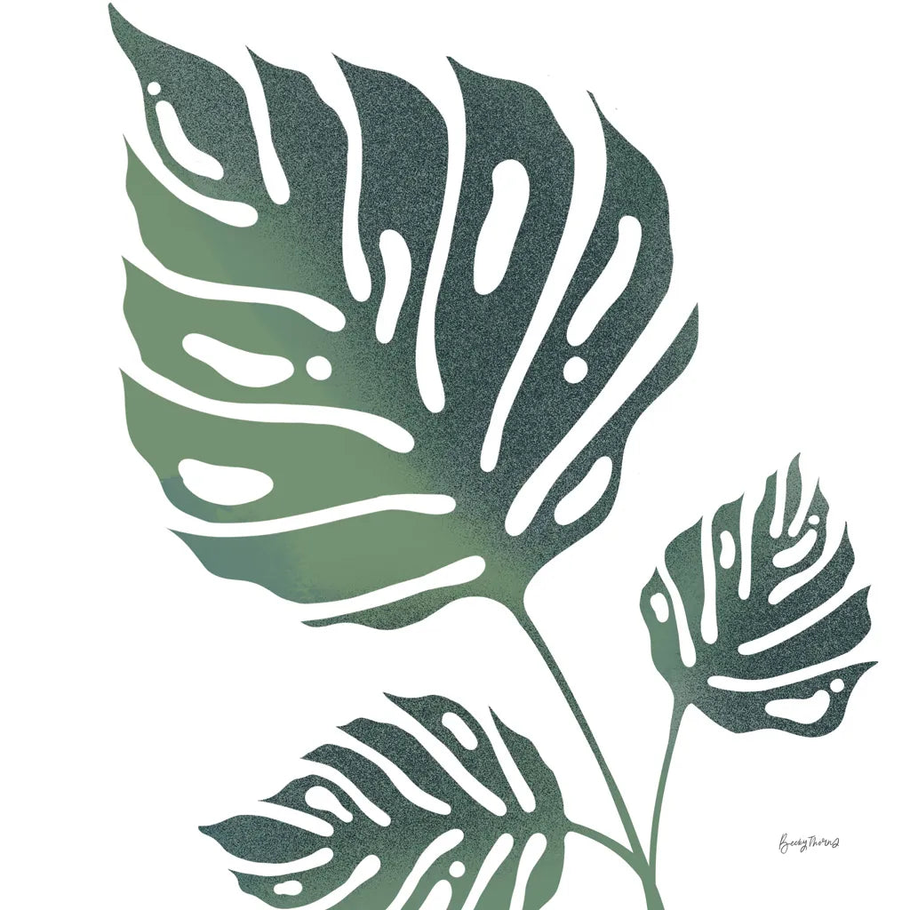 Monstera IV White by Becky Thorns. SKU 56168a. Archival Giclee Fine art print for wall decor.