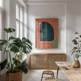 Mountainous I by Becky Thorns. shown as a print in a natural wood frame in a dining room. Available as a archival giclee rolled canvas, fine art paper, or poster print. SKU 75964h.