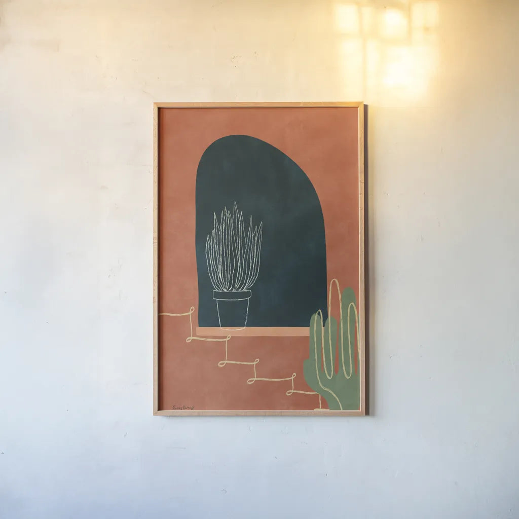 Mountainous I by Becky Thorns. shown as a paper print in a natural frame. Available as a archival giclee rolled canvas, fine art paper, or poster print. SKU 75964h.