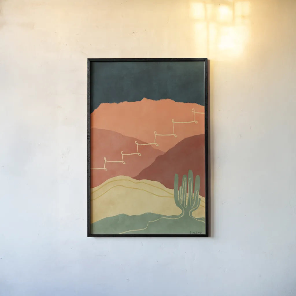 Mountainous II by Becky Thorns. shown as a paper print in a black flame. Available as a archival giclee rolled canvas, fine art paper, or poster print. SKU 75965h.