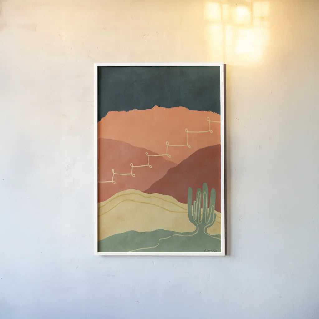 Mountainous II by Becky Thorns. shown as a paper print in a white frame. Available as a archival giclee rolled canvas, fine art paper, or poster print. SKU 75965h.