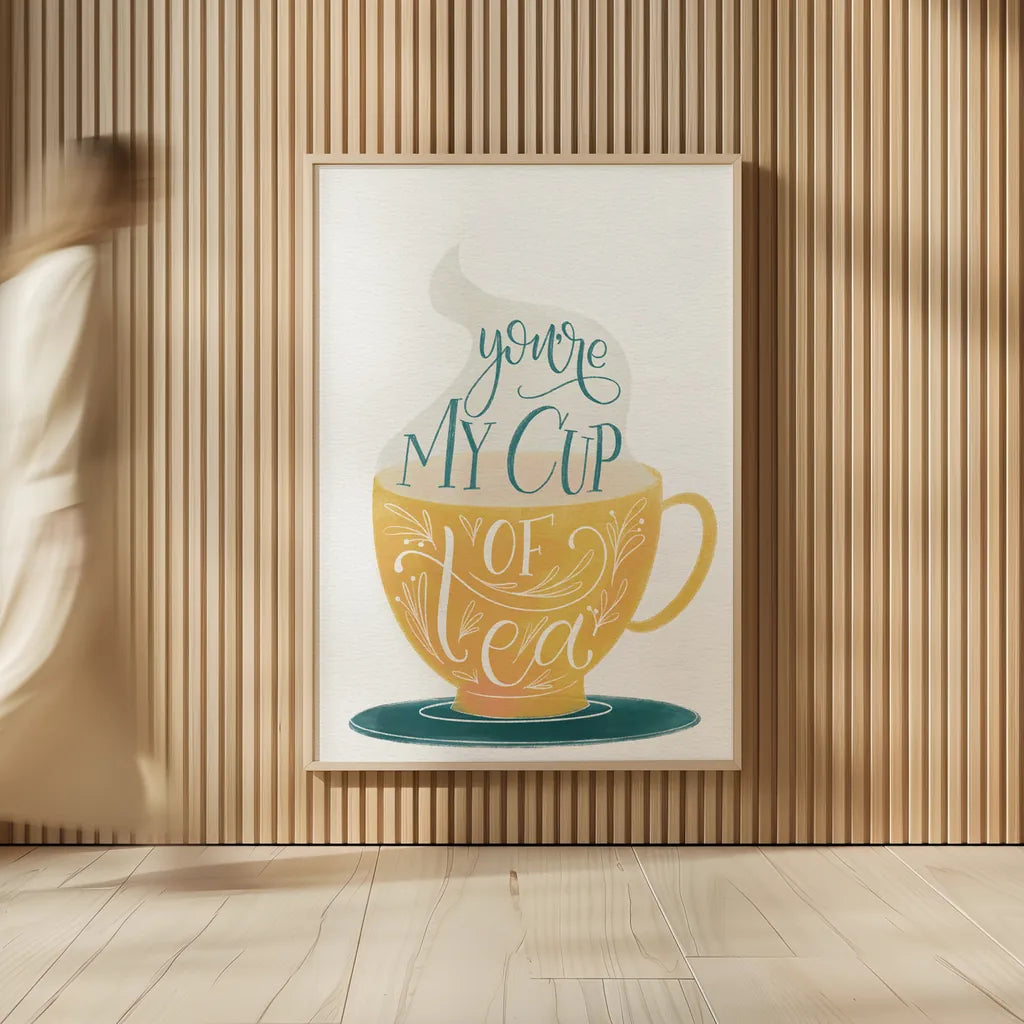 My Cup of Tea by Becky Thorns. shown as over sized large wall art. Available as an archival giclee rolled canvas, fine art paper, or poster print. SKU 61426h.