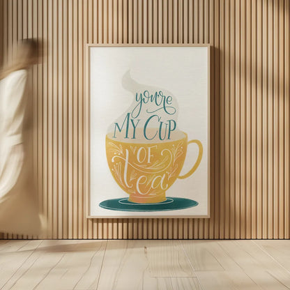 My Cup of Tea by Becky Thorns. shown as over sized large wall art. Available as an archival giclee rolled canvas, fine art paper, or poster print. SKU 61426h.