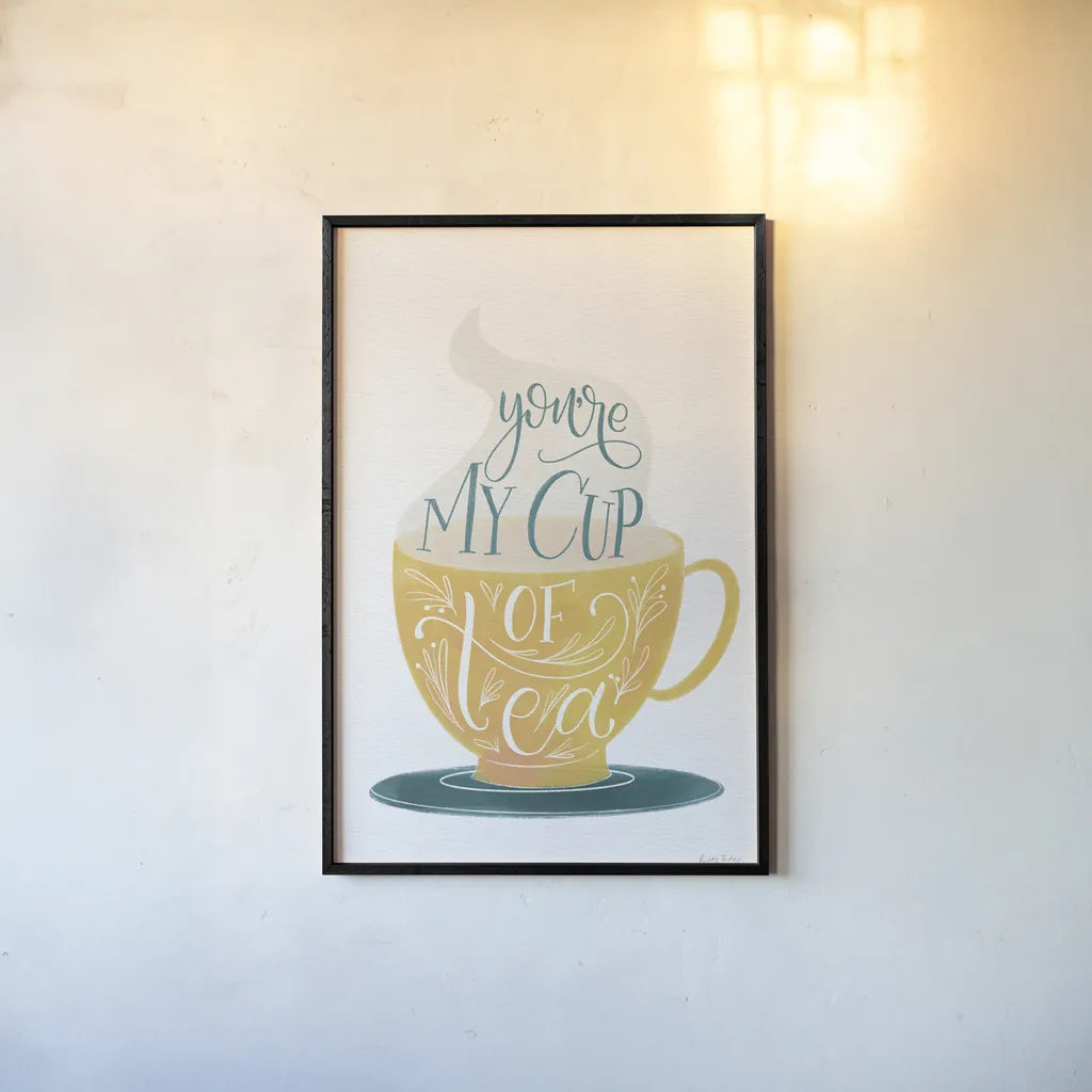 My Cup of Tea by Becky Thorns. shown as a paper print in a black flame. Available as a archival giclee rolled canvas, fine art paper, or poster print. SKU 61426h.