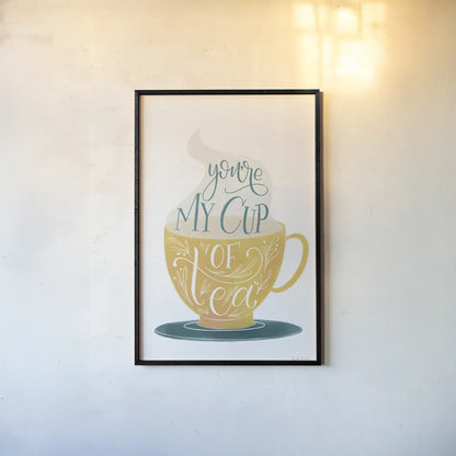 My Cup of Tea by Becky Thorns. shown as a paper print in a black flame. Available as a archival giclee rolled canvas, fine art paper, or poster print. SKU 61426h.