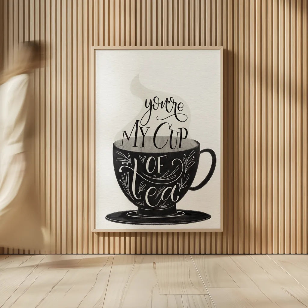 My Cup of Tea BW by Becky Thorns. shown as over sized large wall art. Available as an archival giclee rolled canvas, fine art paper, or poster print. SKU 61427h.