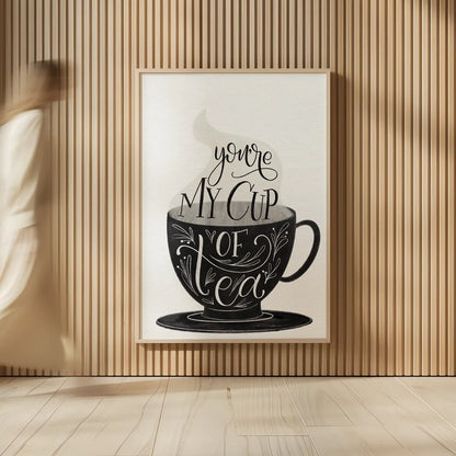 My Cup of Tea BW by Becky Thorns. shown as over sized large wall art. Available as an archival giclee rolled canvas, fine art paper, or poster print. SKU 61427h.
