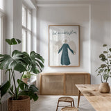 Nativity I by Becky Thorns. shown as a print in a natural wood frame in a dining room. Available as a archival giclee rolled canvas, fine art paper, or poster print. SKU 73736h.