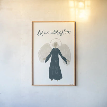 Nativity I by Becky Thorns. shown as a paper print in a natural frame. Available as a archival giclee rolled canvas, fine art paper, or poster print. SKU 73736h.