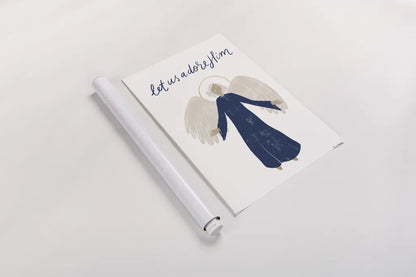 Nativity I with Navy by Becky Thorns. shown as a rolled paper print. Available as archival giclee rolled canvas, fine art paper, or poster print. SKU 75405h.