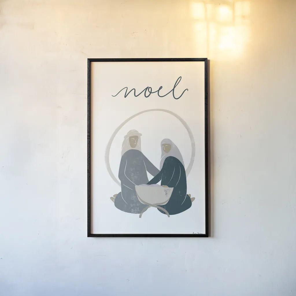 Nativity II by Becky Thorns. shown as a paper print in a black flame. Available as a archival giclee rolled canvas, fine art paper, or poster print. SKU 73737h.