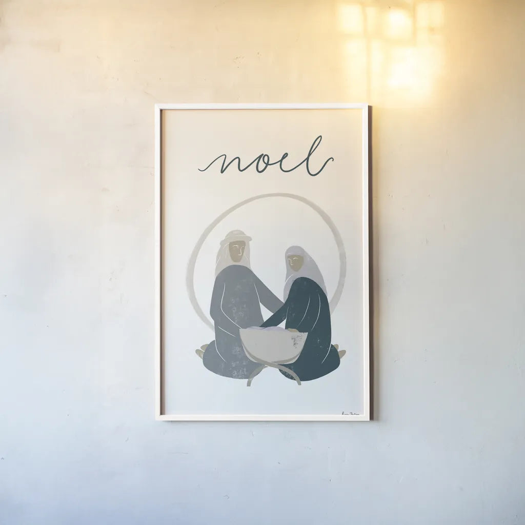 Nativity II by Becky Thorns. shown as a paper print in a white frame. Available as a archival giclee rolled canvas, fine art paper, or poster print. SKU 73737h.