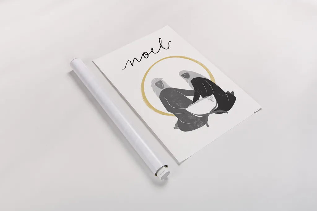 Nativity II BWG by Becky Thorns. shown as a rolled paper print. Available as archival giclee rolled canvas, fine art paper, or poster print. SKU 75723h.