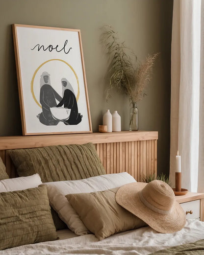 Nativity II BWG by Becky Thorns. shown as a paper print in a natural frame. Available as a archival giclee rolled canvas, fine art paper, or poster print. SKU 75723h.