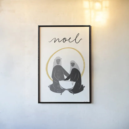 Nativity II BWG by Becky Thorns. shown as a paper print in a black flame. Available as a archival giclee rolled canvas, fine art paper, or poster print. SKU 75723h.