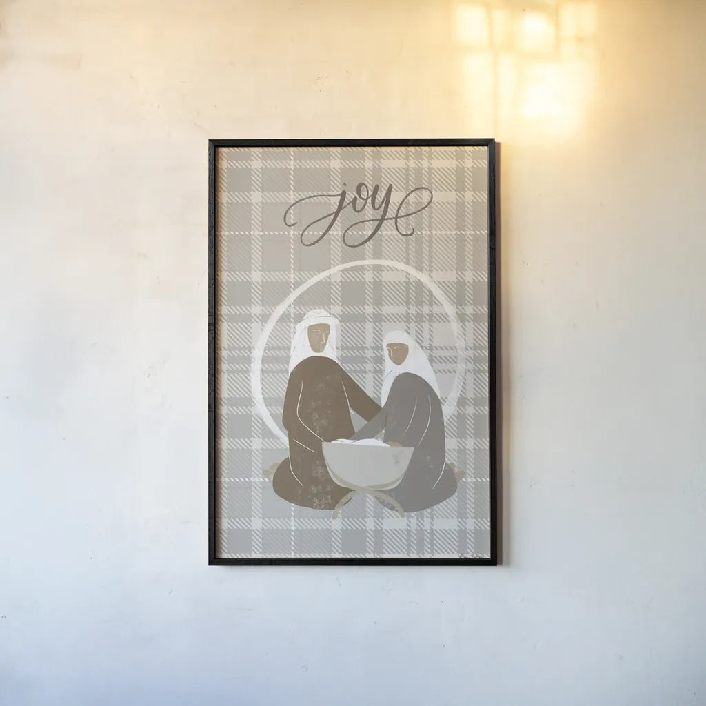 Nativity II Joy by Becky Thorns. shown as a paper print in a black flame. Available as a archival giclee rolled canvas, fine art paper, or poster print. SKU 76176h.