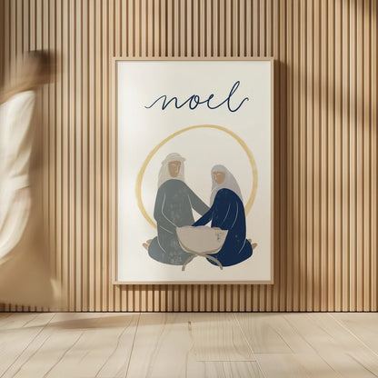 Nativity II with Navy by Becky Thorns. shown as over sized large wall art. Available as an archival giclee rolled canvas, fine art paper, or poster print. SKU 75406h.