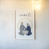 Nativity II with Navy by Becky Thorns. shown as a paper print in a white frame. Available as a archival giclee rolled canvas, fine art paper, or poster print. SKU 75406h.