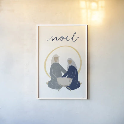 Nativity II with Navy by Becky Thorns. shown as a paper print in a white frame. Available as a archival giclee rolled canvas, fine art paper, or poster print. SKU 75406h.