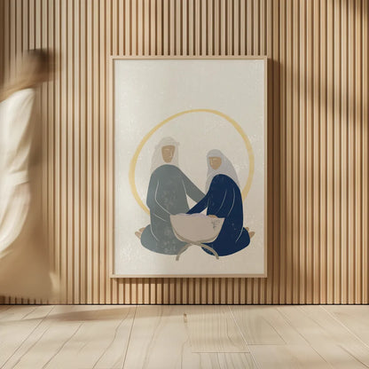 Nativity II with Navy no Words by Becky Thorns. shown as over sized large wall art. Available as an archival giclee rolled canvas, fine art paper, or poster print. SKU 81957h.