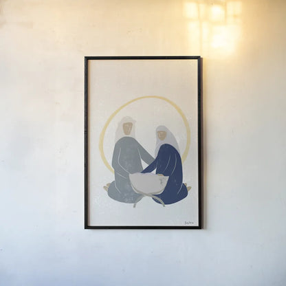 Nativity II with Navy no Words by Becky Thorns. shown as a paper print in a black flame. Available as a archival giclee rolled canvas, fine art paper, or poster print. SKU 81957h.