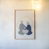 Nativity II with Navy no Words by Becky Thorns. shown as a paper print in a natural frame. Available as a archival giclee rolled canvas, fine art paper, or poster print. SKU 81957h.