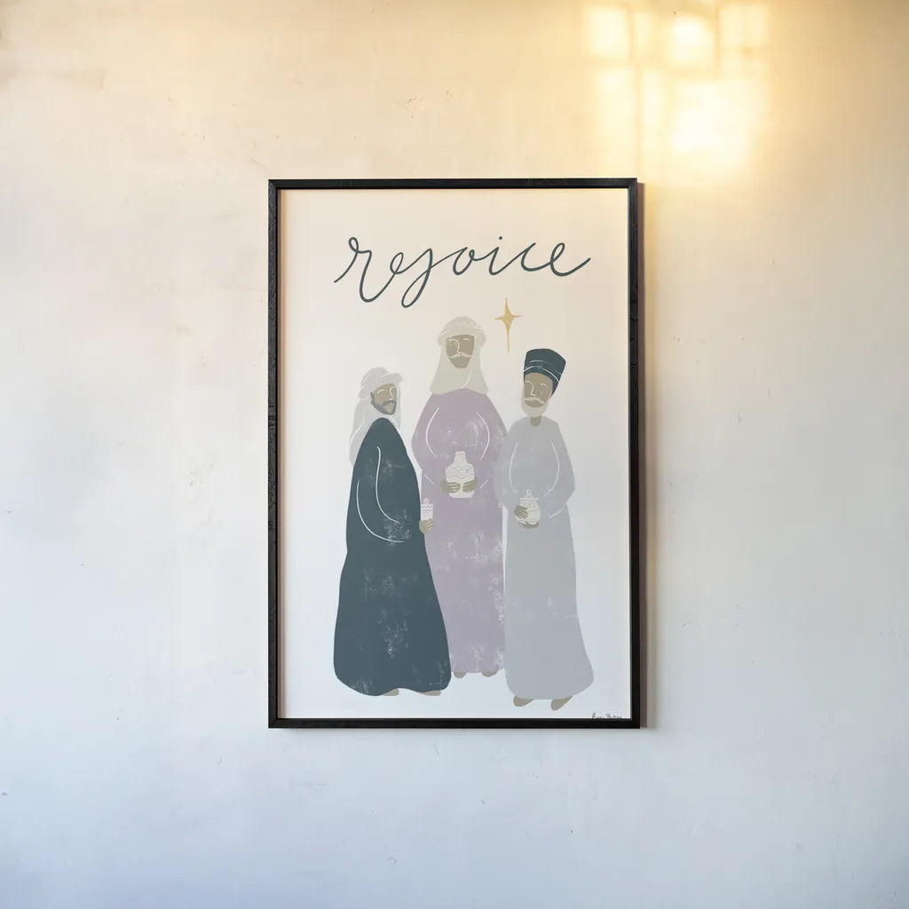 Nativity III by Becky Thorns. shown as a paper print in a black flame. Available as a archival giclee rolled canvas, fine art paper, or poster print. SKU 73738h.