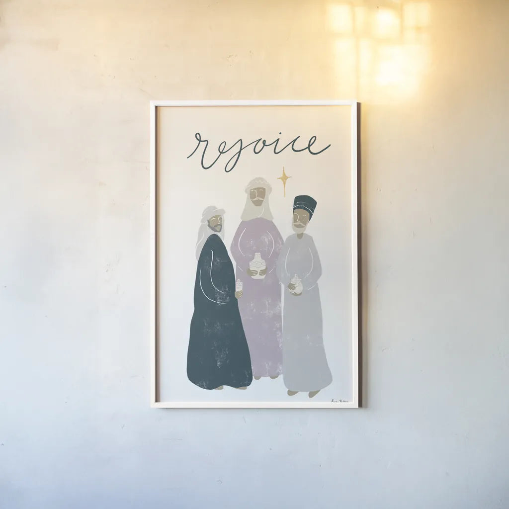 Nativity III by Becky Thorns. shown as a paper print in a white frame. Available as a archival giclee rolled canvas, fine art paper, or poster print. SKU 73738h.