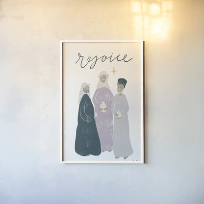 Nativity III by Becky Thorns. shown as a paper print in a white frame. Available as a archival giclee rolled canvas, fine art paper, or poster print. SKU 73738h.